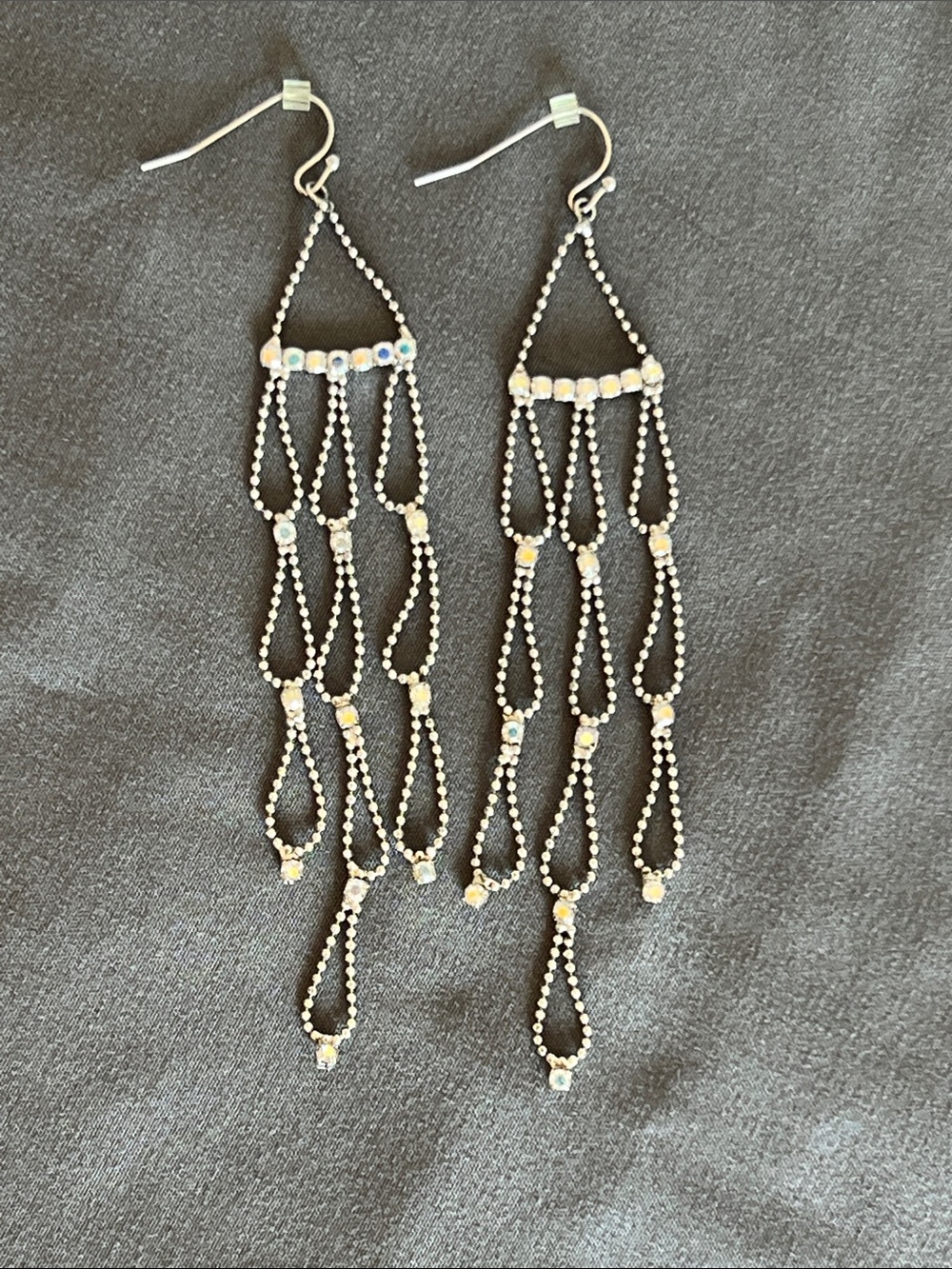 Vintage Silver Rhinestone Tiered Chandelier Shoulder Duster Earrings